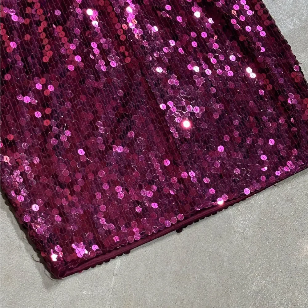 Vintage 90s Niteline by Della Roufogali Sequin Cocktail Dress Pink Fuschia Sz 4 - Picture 12 of 12